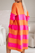 Women's casual knitted coat with large stripes Fashion Glam