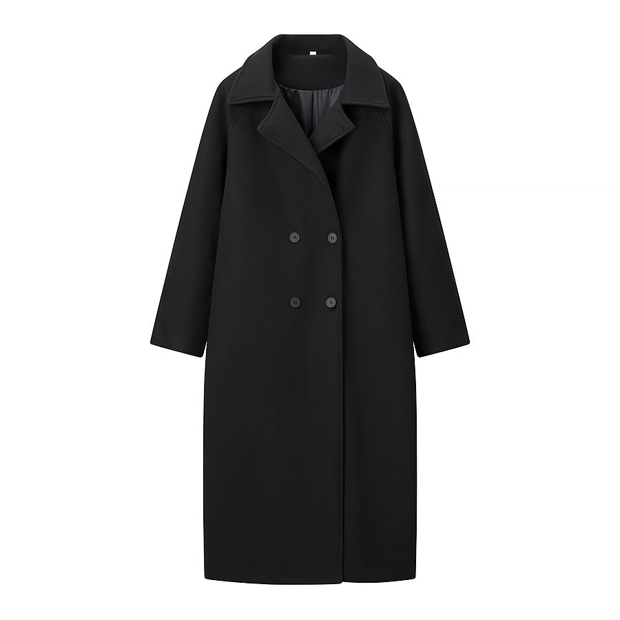Ladies long coat in a minimalist cocoon cut made of a wool blend with double-breasted button placket Fashion Glam