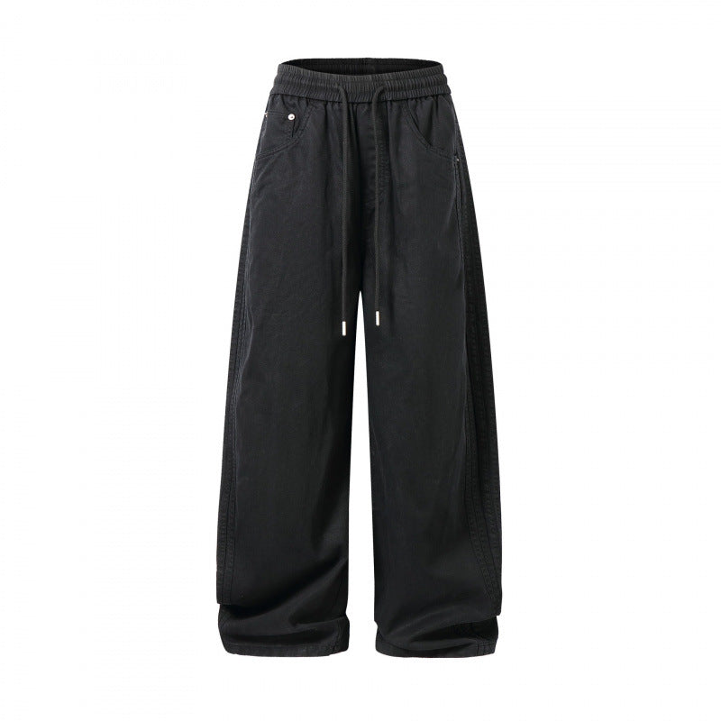 Unisex Loose Denim Pants with Elastic Waistband, Drawstring and Five Pockets Fashion Glam