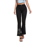Women's High-Waisted Stretch Bootcut Jeans with Rhinestone Star Applique at Hem Fashion Glam