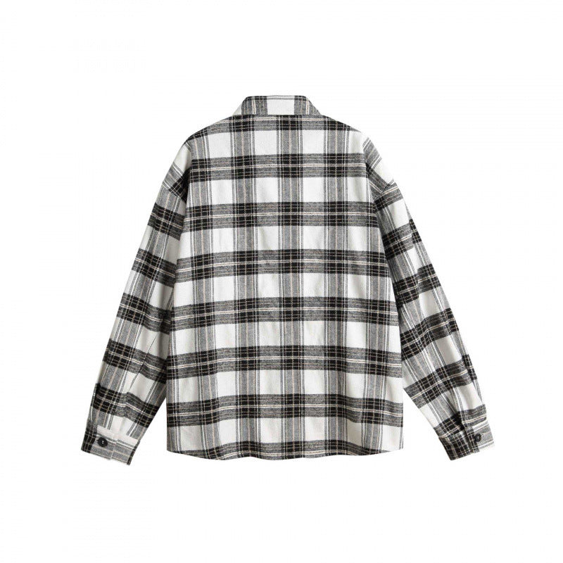 Unisex Boxy Overshirt made of brushed cotton blend with check pattern and contrasting cable panels Fashion Glam