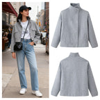 Women's Boxy Double-Breasted Short Coat made of Wool Blend with Stand-Up Collar Fashion Glam