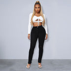 Women's Sculpting High-Waist Skinny Jeans with Knee Slits and Ankle Zippers Fashion Glam