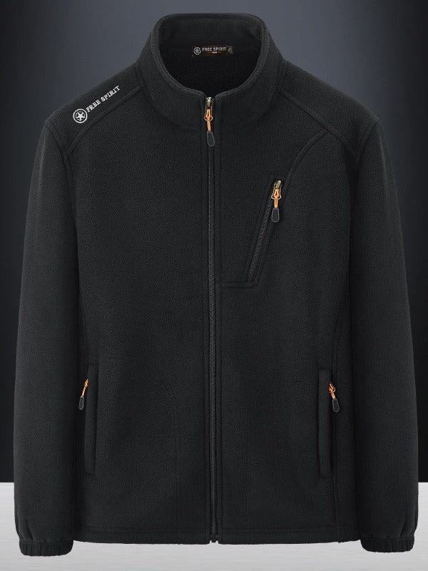 Men's Warm Microfleece Outdoor Jacket with Chest Zipper, Side Pockets and Stand-Up Collar Fashion Glam