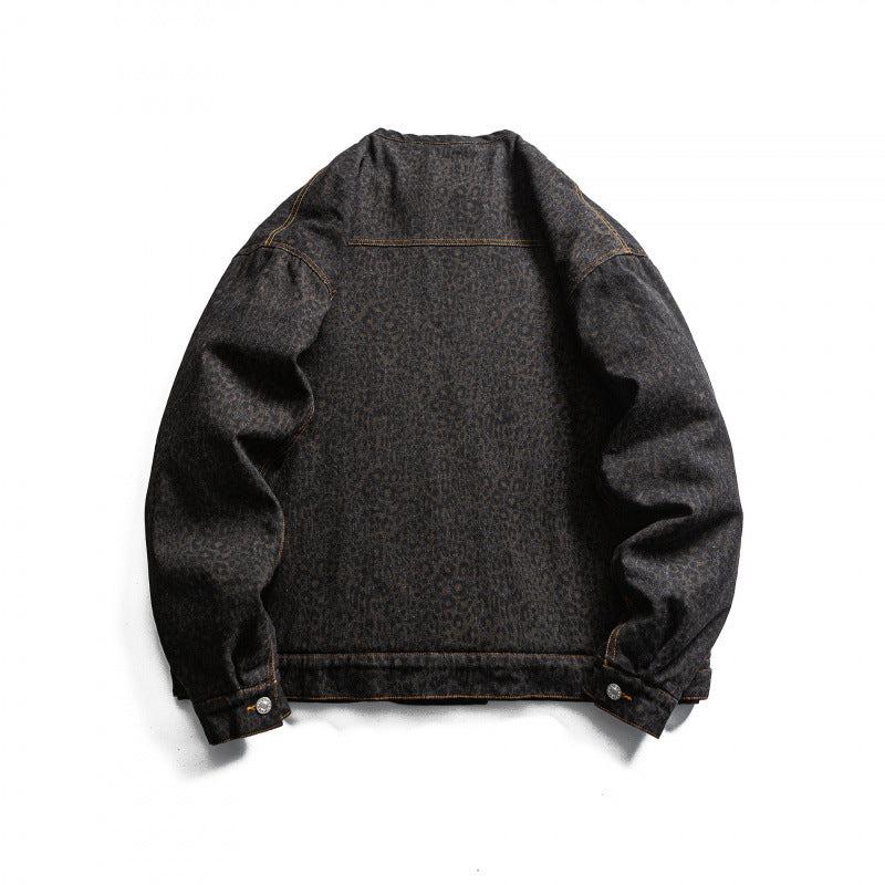 Men's Round Neck Denim Jacket in Boxy Cut with Contrast Stitching and Flap Pockets Fashion Glam