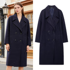Women's Double-Breasted Wool Blend Coat with Oversized Cut and Lapel Collar Fashion Glam