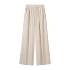 Women's Comfortable Linen Two-Piece Set with Stand-Up Collar, Frog Closures and Wide Palazzo Pants Cut Fashion Glam