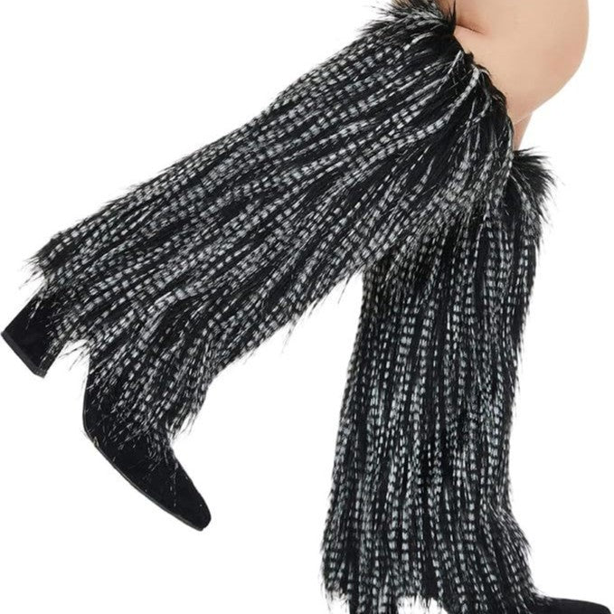 Women's long faux fur leg warmers with shaggy look and elastic waistband Fashion Glam