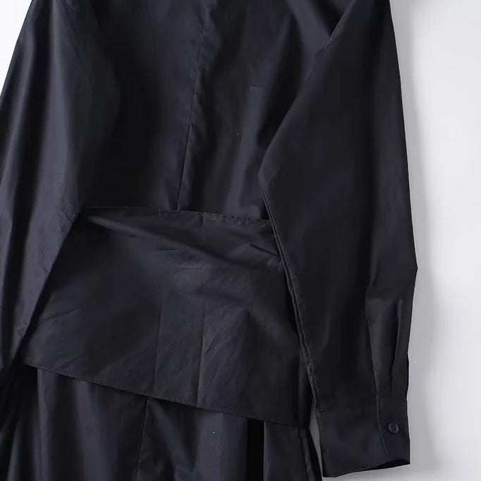 Women Oversized Button-Down Dress with Side Knot Belt and Midi Length Fashion Glam