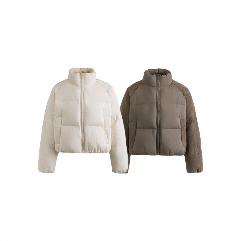 Women's short padded jacket with cord sleeves and high stand-up collar Fashion Glam