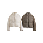 Women's short padded jacket with cord sleeves and high stand-up collar Fashion Glam