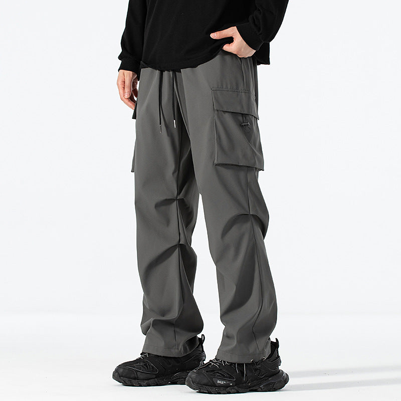 Men's Loose-Fitting Cargo Utility Pants with Drawstring Waist and Multiple Pockets Fashion Glam