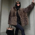 Women's Oversize Faux Fur Coat in Teddy Look with High Collar Fashion Glam