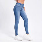 Women High-Cut Elastic Skinny Jeans with High Waist and Slim Fit Fashion Glam