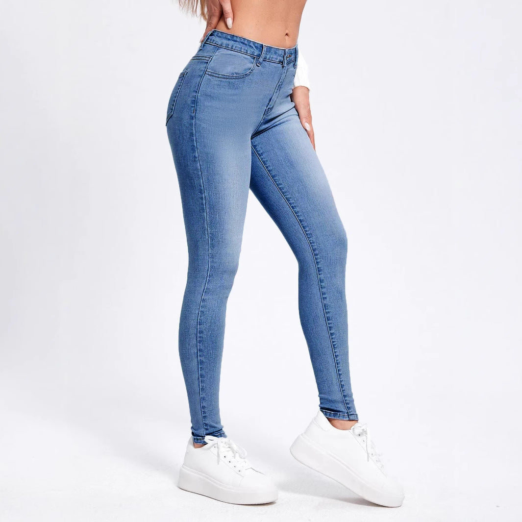 Women High-Cut Elastic Skinny Jeans with High Waist and Slim Fit Fashion Glam