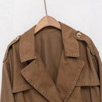 Women's Short Cut Utility Jacket in Field Style with Wide Lapels and Tailored Waistband Fashion Glam
