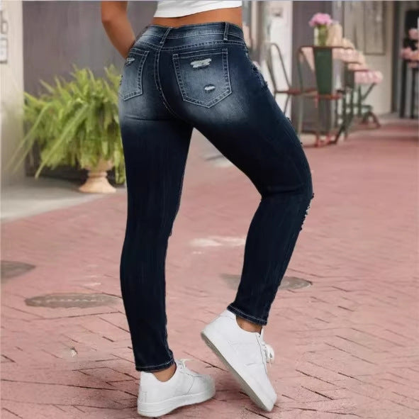 Women's high-waisted ripped skinny jeans with sculpting comfort waistband Fashion Glam