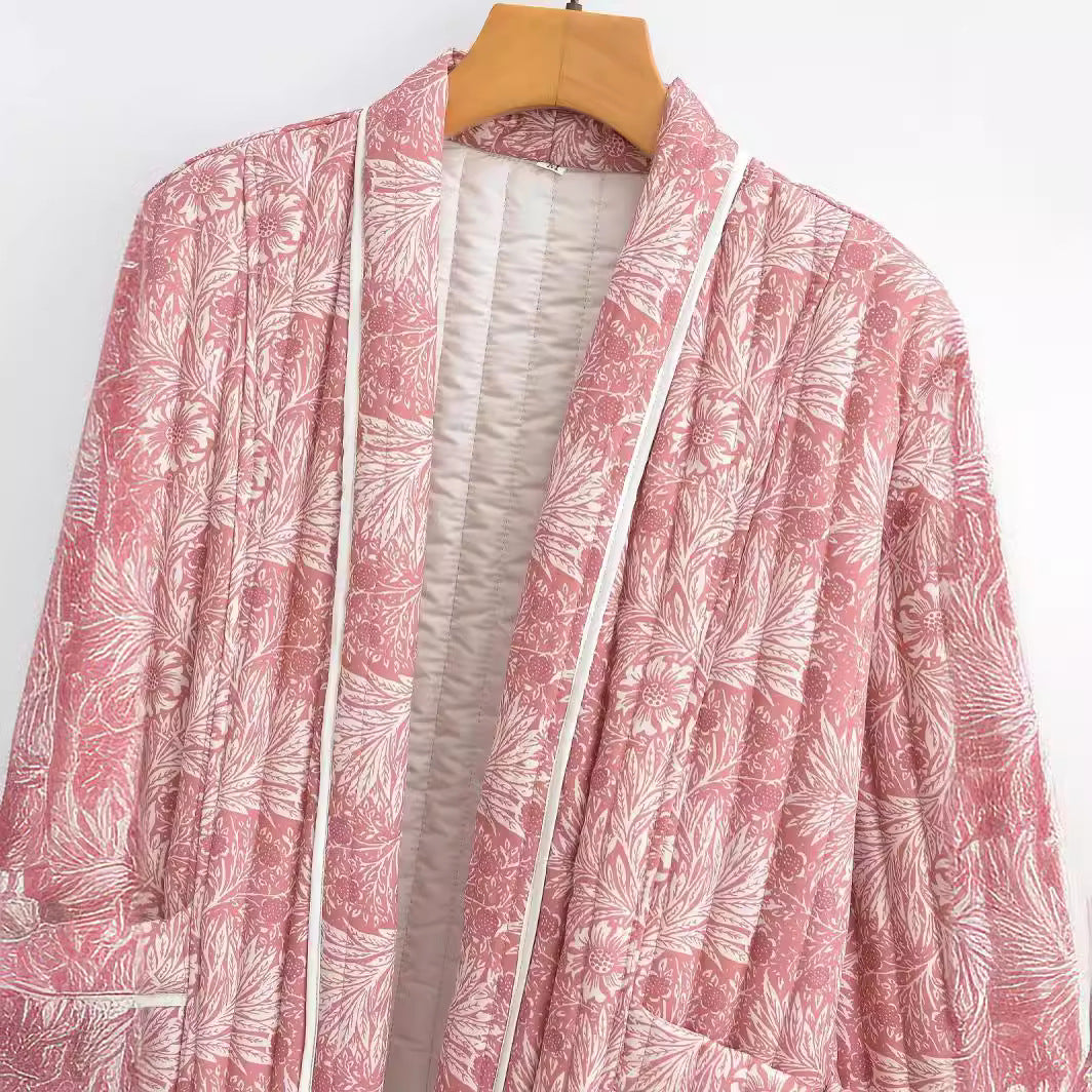 Women's quilted kimono jacket with floral all-over print Fashion Glam