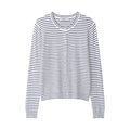 Women's fine knit cardigan with nautical striped pattern, round neckline and mother-of-pearl button placket Fashion Glam
