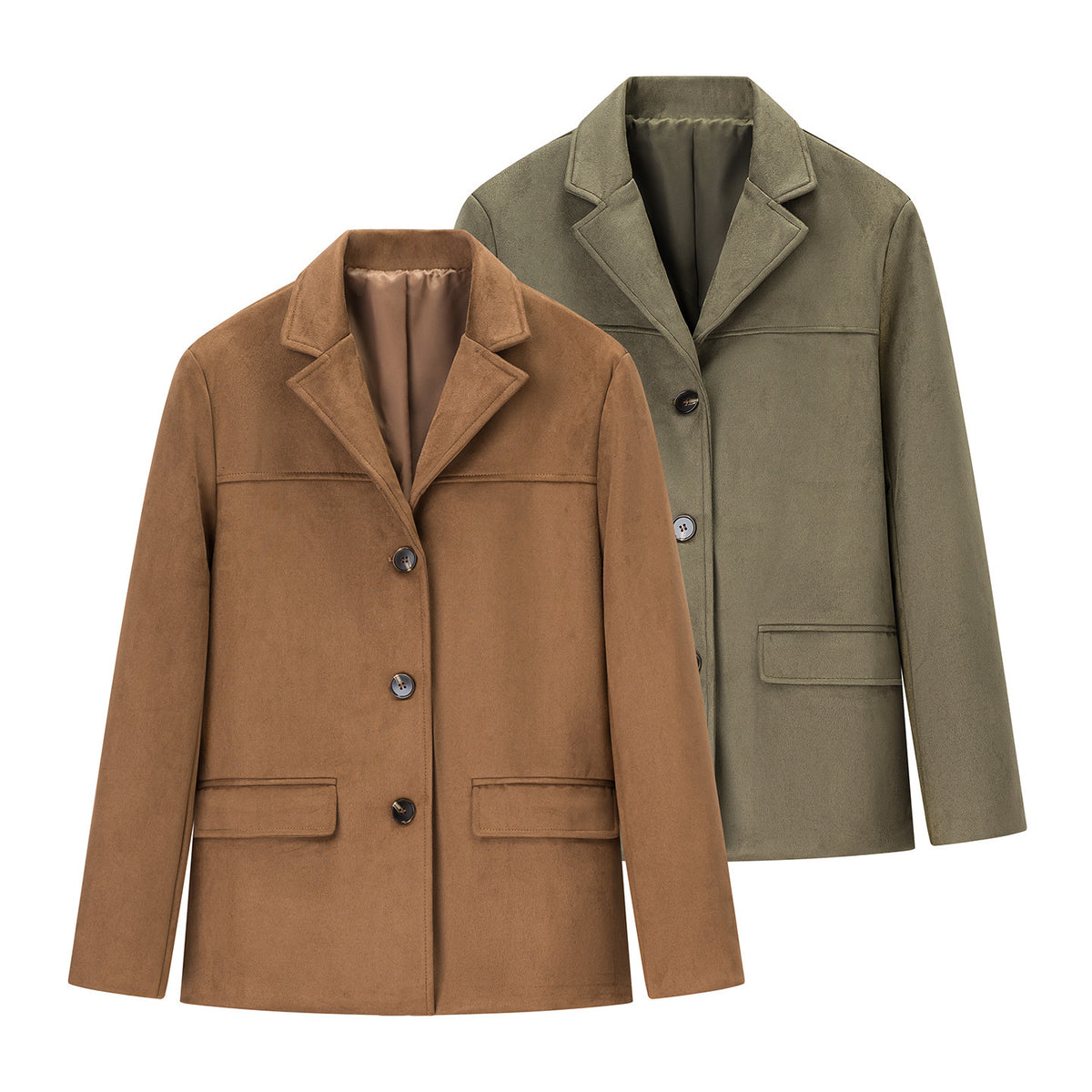 Women's short coat in blazer style made of suede imitation with lapel collar and patch pockets Fashion Glam