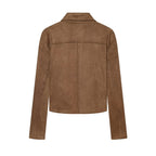 Women's short jacket in suede leather look with shirt collar and patch pockets Fashion Glam