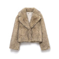 Women Short Cut Faux Fur Coat with Wide Lapel Collar Fashion Glam