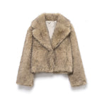 Women Short Cut Faux Fur Coat with Wide Lapel Collar Fashion Glam