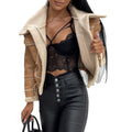 Women's aviator jacket in lambskin look with teddy lining and tailored biker silhouette Fashion Glam