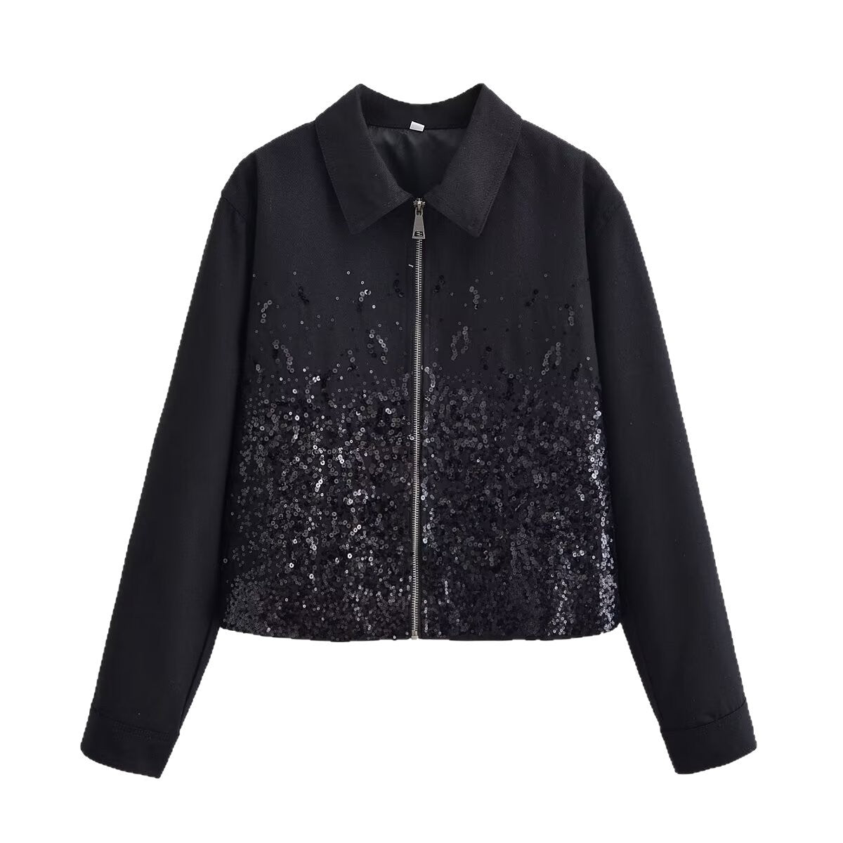 Women's short jacket with continuous zipper and sequin front Fashion Glam