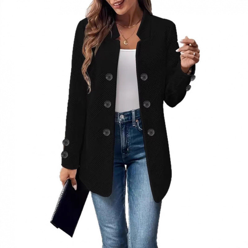 Women Tailored Long Blazer with Textured Quilted Look Fashion Glam
