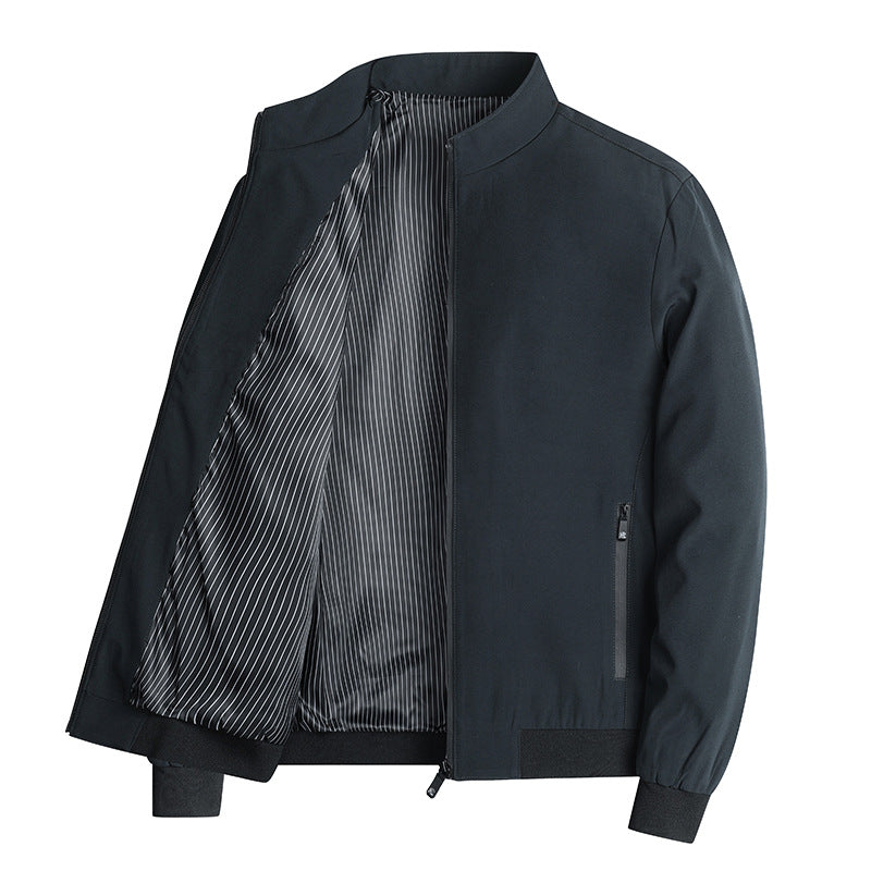 Men's lightweight blouson jacket with stand-up collar, striped lining, and zippered pockets Fashion Glam