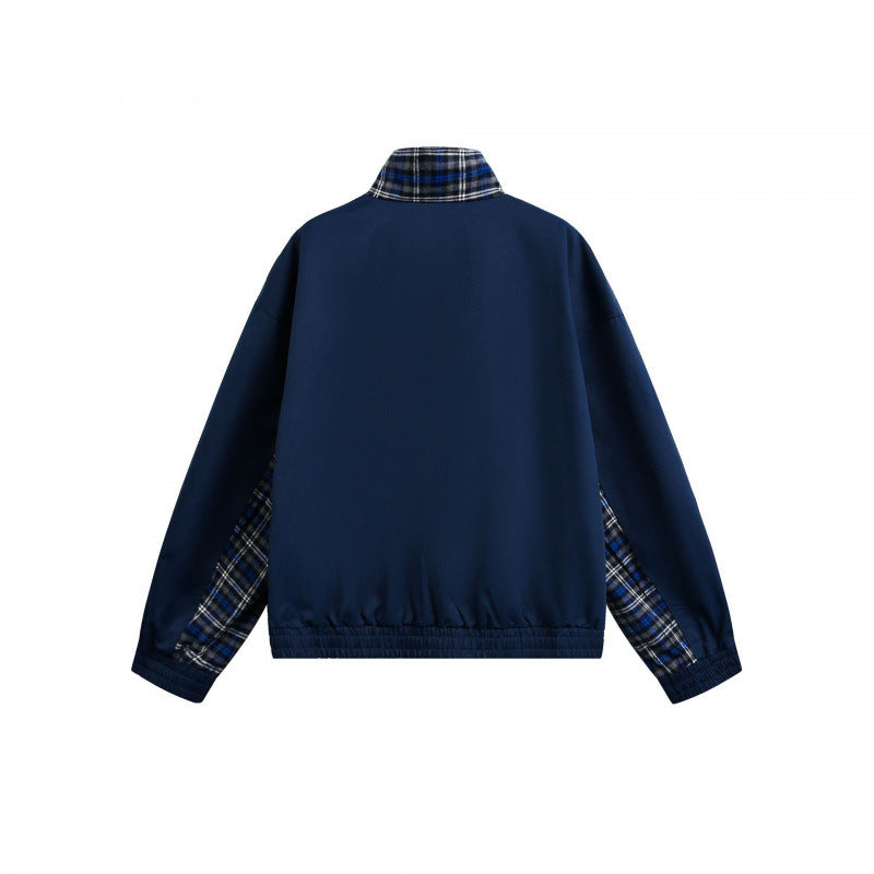 Men's lightly padded bomber jacket with check inserts and stand-up collar Fashion Glam