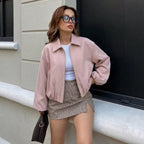 Women’s short bomber jacket with zipper, elastic hem, and soft finish Fashion Glam