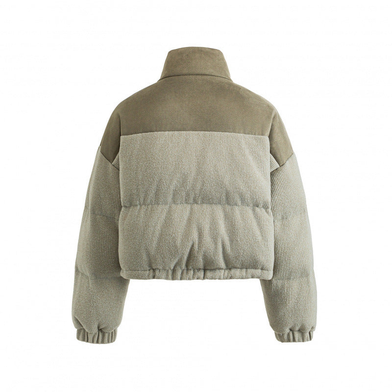 Women's Short Quilted Stand Collar Jacket with Drawstring, Waffle Texture and Boxy Silhouette Fashion Glam