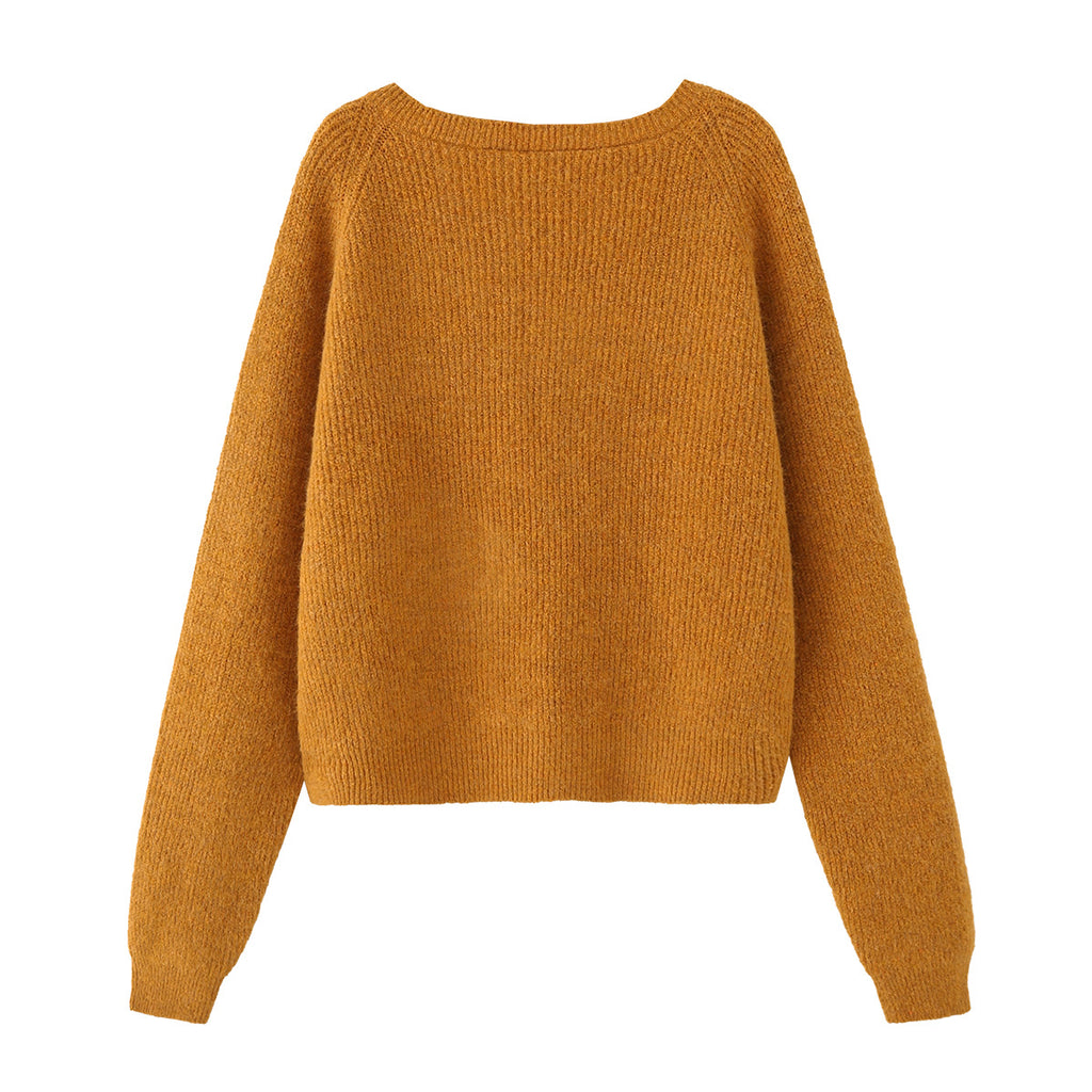 Ladies chunky knitted pullover with boat neck and cropped cut Fashion Glam