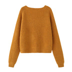 Ladies chunky knitted pullover with boat neck and cropped cut Fashion Glam