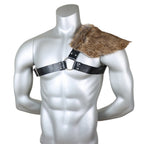 Men's asymmetrical shoulder harness with faux fur shoulder cape and adjustable leather straps Fashion Glam