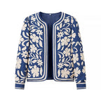 Women Embroidered Quilted Transition Jacket without Collar Fashion Glam