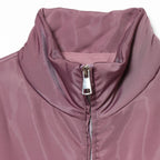 Women Cropped Padded Satin Jacket with High Stand Collar and Waist Smocking Fashion Glam