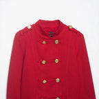 Women Cropped Military Jacket in Sailor Style with Golden Decorative Straps and Stand-Up Collar Fashion Glam