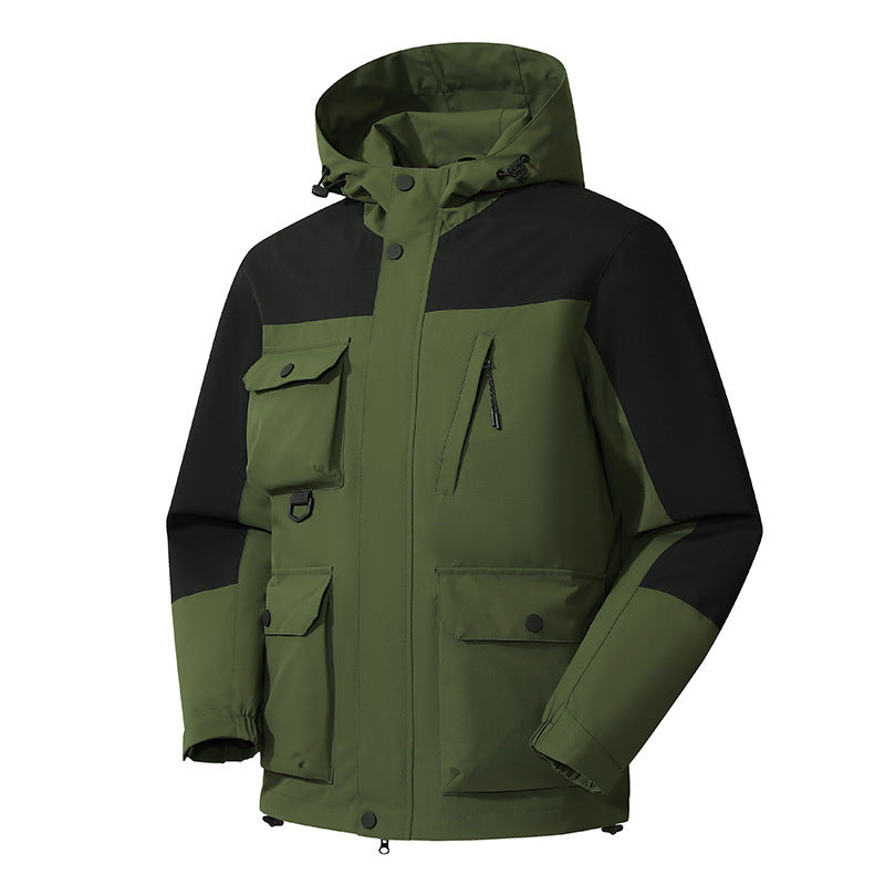 Men's Technical Utility Field Jacket with Hood, Multiple Pockets and Wind-Resistant Shell Fashion Glam
