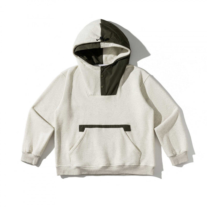Unisex Oversize Hoodie with Contrast Insert, Snap Button Placket and Kangaroo Pocket Fashion Glam