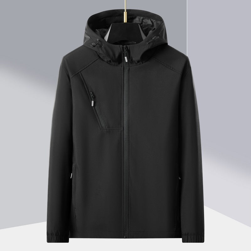 Men's lightweight softshell outdoor jacket with ergonomic hood and diagonal chest zip Fashion Glam