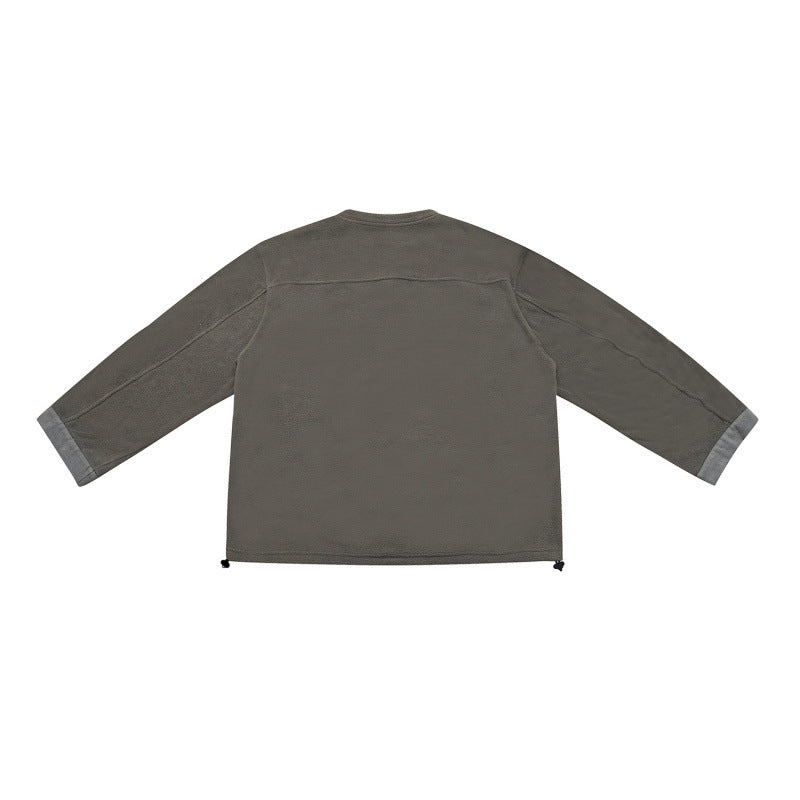[Unisex] Oversize-Fleece-Henley-Pullover with half button placket, drawstring hem, and rolled sleeves Fashion Glam