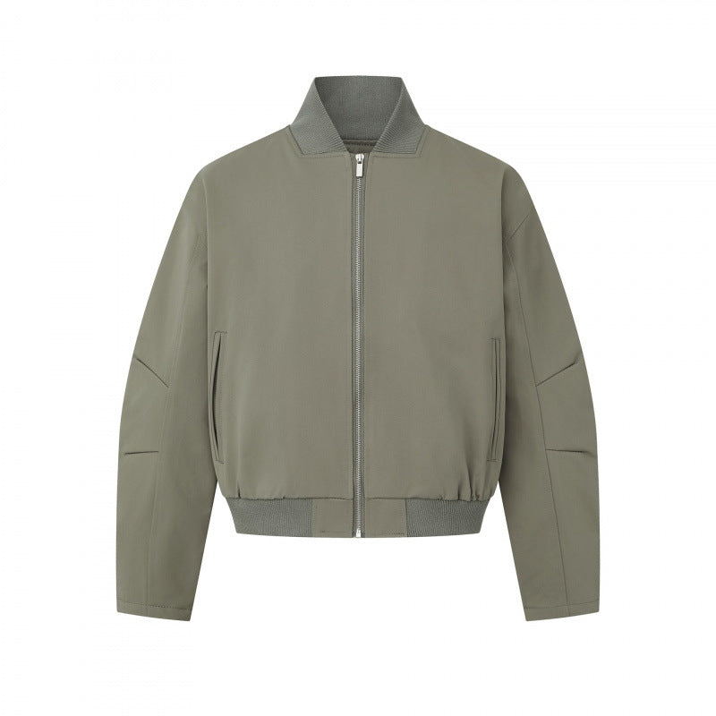 Unisex Short-cut minimalist bomber jacket with ribbed stand-up collar and concealed zipper placket Fashion Glam