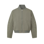 Unisex Short-cut minimalist bomber jacket with ribbed stand-up collar and concealed zipper placket Fashion Glam