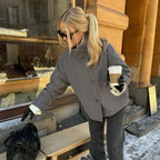 Women's 9800+ short boxy wool blend jacket with high funnel collar, asymmetrical button placket and adjustable cuffs Fashion Glam