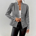 Ladies structured blazer with cable pattern and stand-up collar Fashion Glam