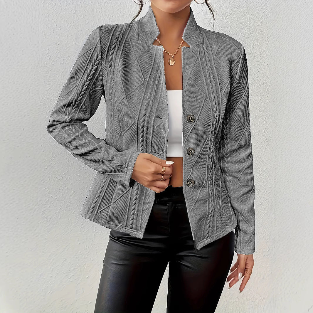 Ladies structured blazer with cable pattern and stand-up collar Fashion Glam