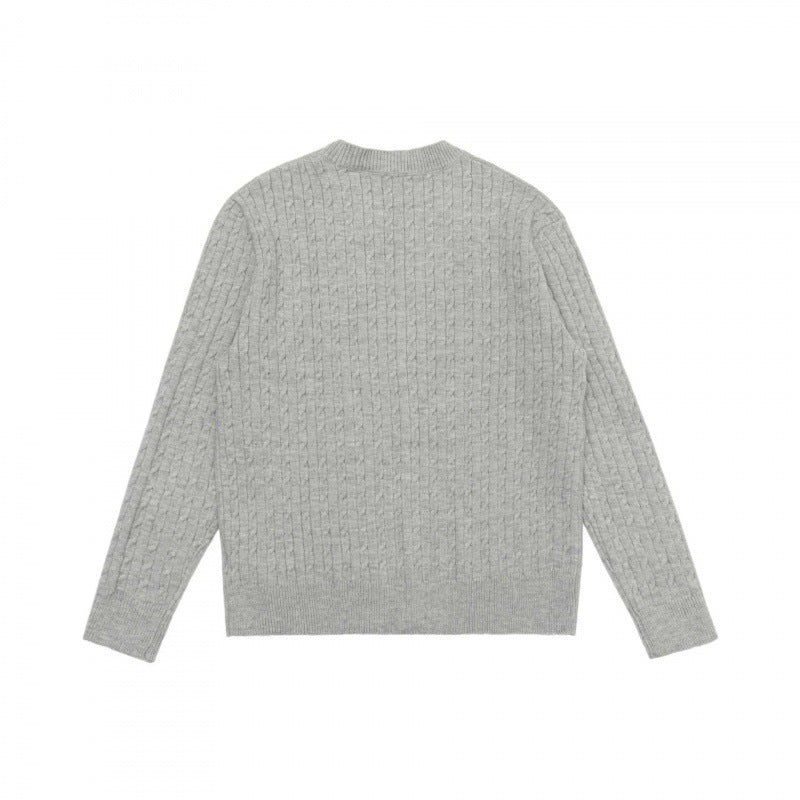 Unisex Short-cut Braid Knit Cardigan with Round Neck and Pearlescent Buttons Fashion Glam